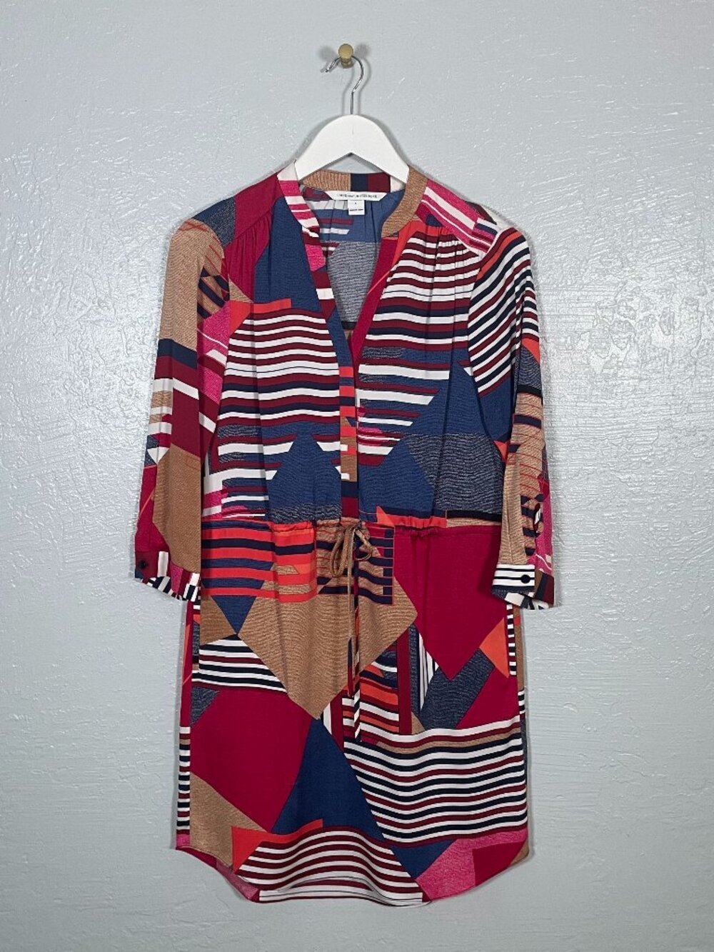 Diane Von Furstenberg Women 4 Freya Silk Dress Multicolor Geo Colorblock